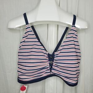 Xhilaration Red, White Blue Criss Cross Swim Top Size 26W, NWT